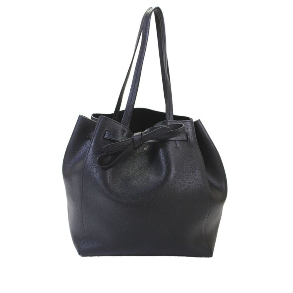 Celine Womens Leather Drawstring Top Handle Tote Handbag Black